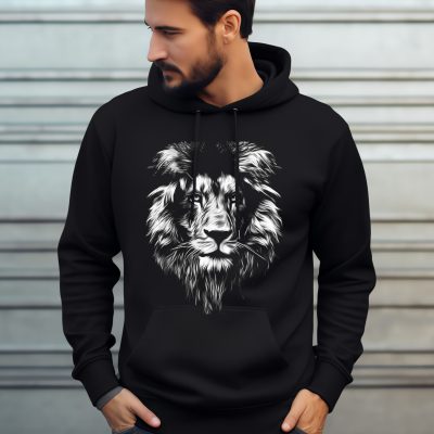 Attractive caucasian man wearing blank empty black hoodie mockup for design template