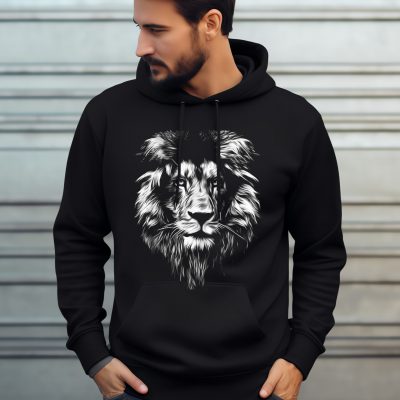Attractive caucasian man wearing blank empty black hoodie mockup for design template