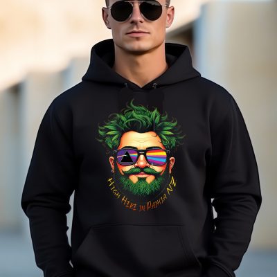 Attractive caucasian man wearing blank empty black hoodie mockup for design template
