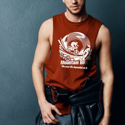 handsome man wearing hat red t shirt fashion posing studio. High quality photo